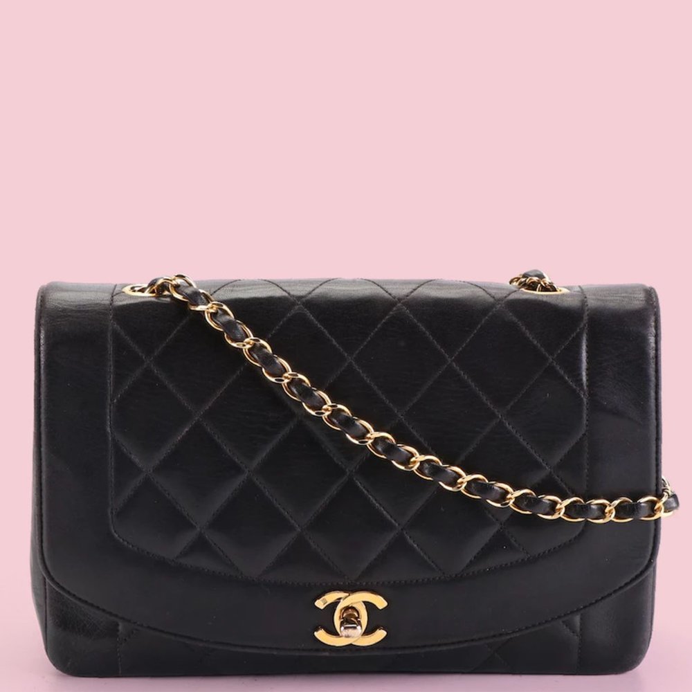 Chanel Vintage Black Quilted Lambskin Diana Flap Bag
